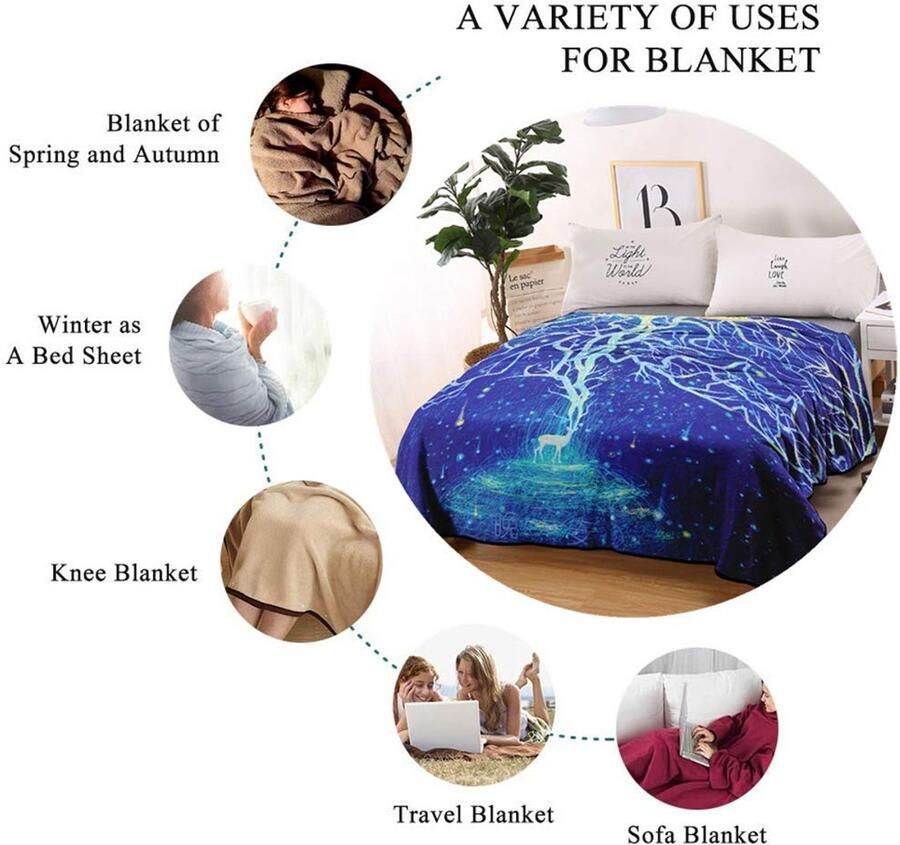 Senza Marchio Sticker Superb 3D Donkerblauw Aquarel Schilderij Serie Deken Gooi voor Jongen Meisje Baby Leuke Herten Romantische Heteluchtballon Zachte Pluizige Koraal Fleece XL XXL Sheet Bed Cover Plaid (Herten 31x43)