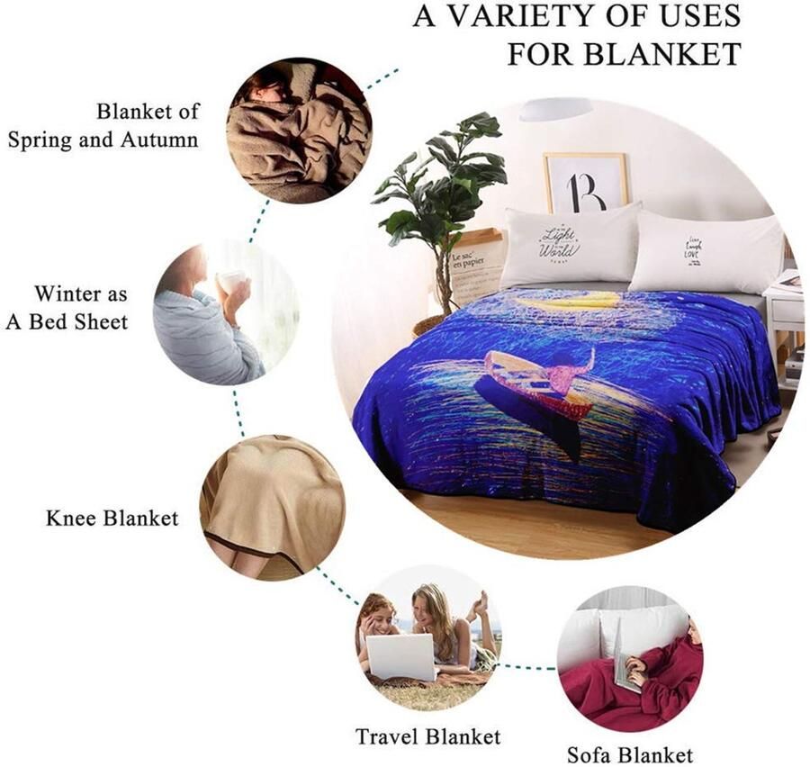 Senza Marchio Sticker Superb 3D Donkerblauw Aquarel Schilderij Serie Deken Gooi voor Jongen Meisje Baby Leuke Herten Romantische Heteluchtballon Zachte Pluizige Koraal Fleece XL XXL Sheet Bed Cover Plaid (Ferry 31x43)