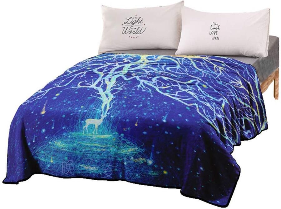 Senza Marchio Sticker Superb 3D Donkerblauw Aquarel Schilderij Serie Deken Gooi voor Jongen Meisje Baby Leuke Herten Romantische Heteluchtballon Zachte Pluizige Koraal Fleece XL XXL Sheet Bed Cover Plaid (Herten 72x87 inch)