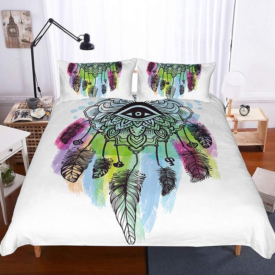 Senza Marchio Sticker Superb Beddengoed Set Eenpersoonsbed 135x200 cm Dekbedovertrek 3D Wit en Zwart Dream Catcher Eye Dream Catcher Blauw Paars Kussen Set (Dream Catcher 1 135x200 cm)