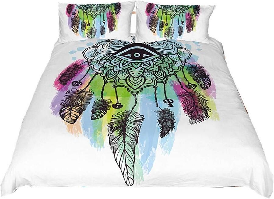 Senza Marchio Sticker Superb Beddengoed Set Tweepersoonsbed 200x200 cm Dekbedovertrek 3D Wit en Zwart Dream Catcher Eye Dream Catcher Blauw Paars Kussen Set (Dream Catcher 1 200x200 cm)