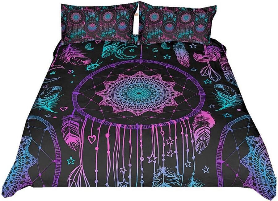 Senza Marchio Sticker Superb Beddengoed Set Tweepersoonsbed 200x200 cm Dekbedovertrek 3D Wit en Zwart Dream Catcher Eye Dream Catcher Blauw Paars Kussen Set (Dream Catcher 3 200x200 cm)
