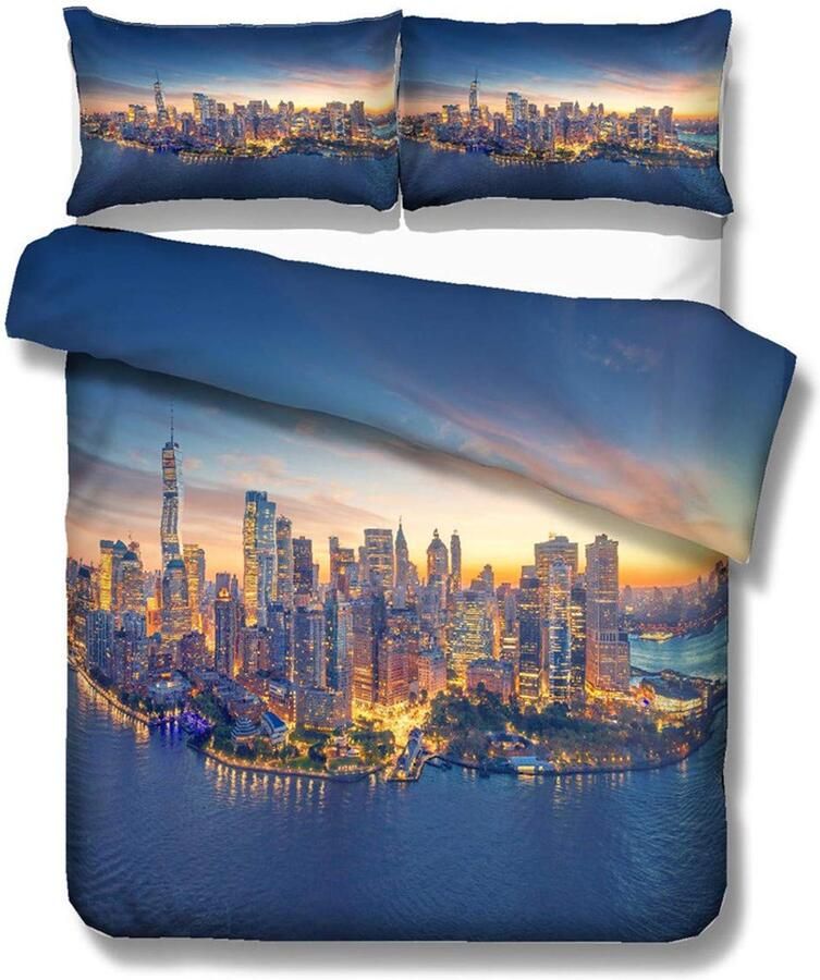 Senza Marchio Sticker Superb Dekbedovertrek tweepersoonsbed Europese moderne stad 3D foto Los Angeles New York London Philadelphia Chicago 200x200 cm beddengoed set dekbedovertrek kussensloop (New York 200 x 200 cm)