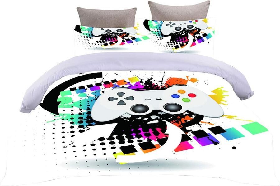 Senza Marchio Sticker Superb. Gamepad Beddengoed Set Modieuze Vintage Creatieve Unieke Ontwerp Dekbedovertrek Ritssluiting Herfst Winter Microfiber Bed Quilt Cover Voor Jongens Tieners Game Lovers (Kleur Single 2 Stks s)