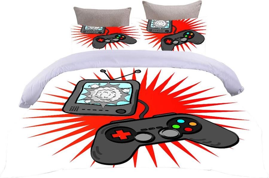 Senza Marchio Sticker Superb. Gamepad Beddengoed Set Modieuze Vintage Creatieve Unieke Ontwerp Dekbedovertrek Ritssluiting Herfst Winter Microfiber Bed Quilt Cover Voor Jongens Tieners Game Lovers (Rood Single 2 Stks)