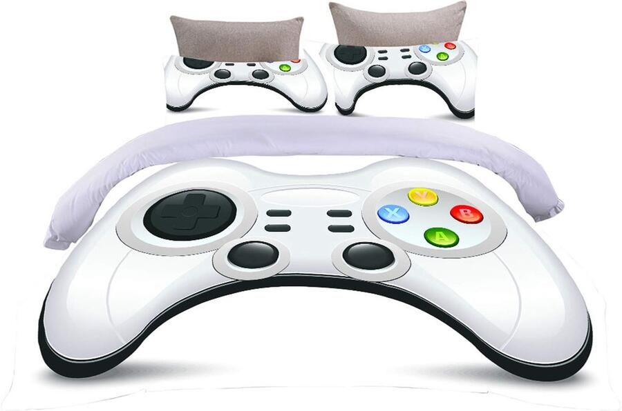 Senza Marchio Sticker Superb. Gamepad Beddengoed Set Modieuze Vintage Creatieve Unieke Ontwerp Dekbedovertrek Ritssluiting Herfst Winter Microfiber Bed Quilt Cover Voor Jongens Tieners Game Lovers (Wit Koning 3 Stks)