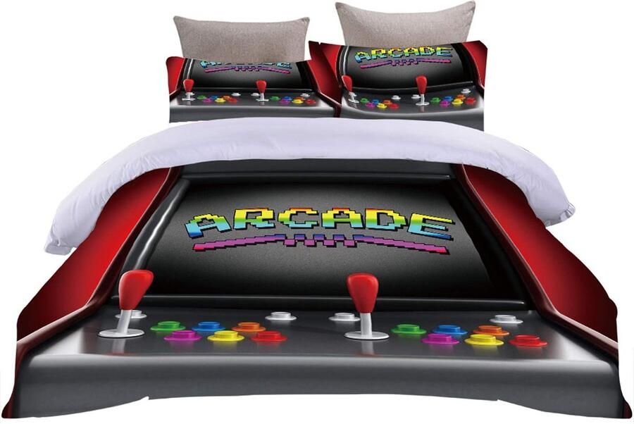 Senza Marchio Sticker Superb. Gamepad Beddengoed Set Modieuze Vintage Creatieve Unieke Ontwerp Dekbedovertrek Ritssluiting Herfst Winter Microfiber Bed Quilt Cover Voor Jongens Tieners Game Lovers (Zwart Super King 3 Stks)