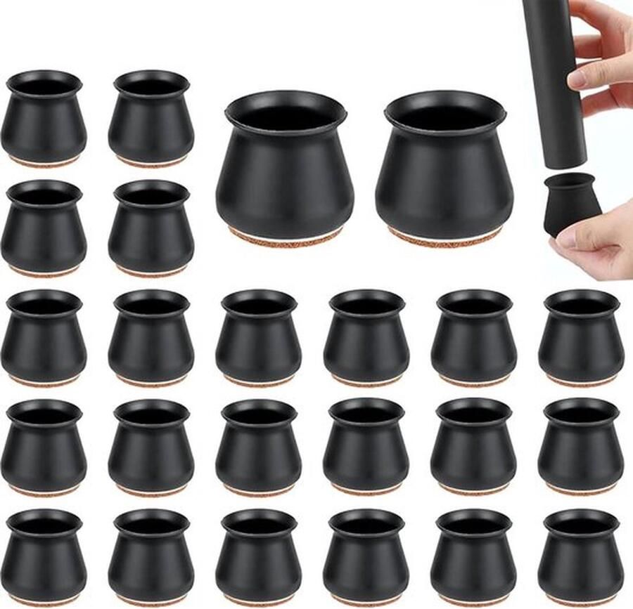 Senza Marchio Stoelpootdoppen rond 24 stuks zwart beschermdoppen vilt stoelpootbeschermers siliconen hardhouten vloeren tegels laminaatvloeren stoelpootbeschermers