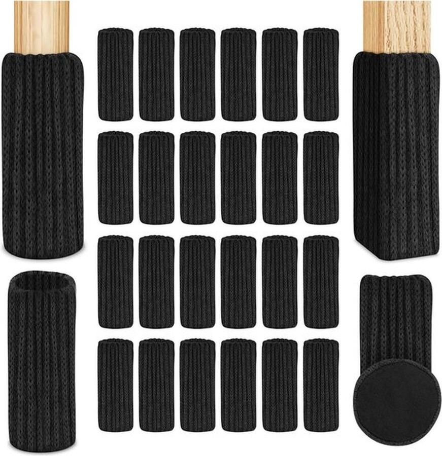 Senza Marchio Stoelsokken elastische meubelsokken gebreid vilten stoelpootdoppen antislip pads voor meubels tafel vloerbescherming zwart 24 stuks stoelpootbeschermers