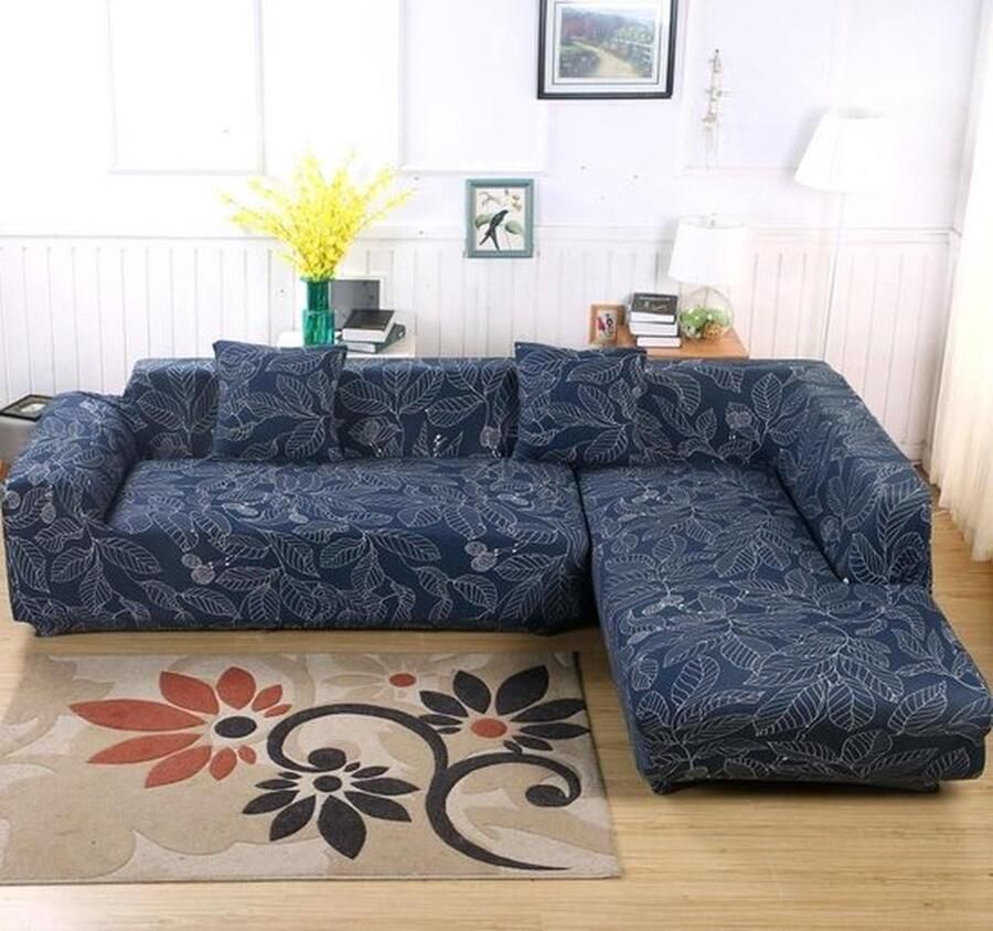 Senza Marchio Stretch bankovertrekken L-vormig blauw met kussenslopen 2 stuks polyester spandex hoezen voor sectionele bank hoekbank overtrek