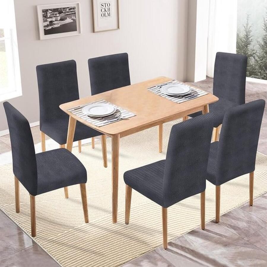Senza Marchio Stretch Stoelhoezen 6 Stuks Moderne Elastische Stoelhoes Universele Eetstoelhoezen Voor Eetkamerstoel Verwijderbare Wasbare Eetkamerstoelhoezen Voor Thuis Restaurant Hotel Grijs