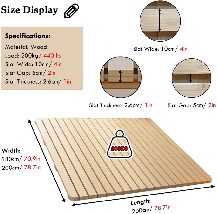 Senza Marchio Super King Size Heavy Duty Bed Latten 200x200 CM Onder Matras Ondersteuning Boards Opvouwbare Twin Bunkie Board 78x78 inch