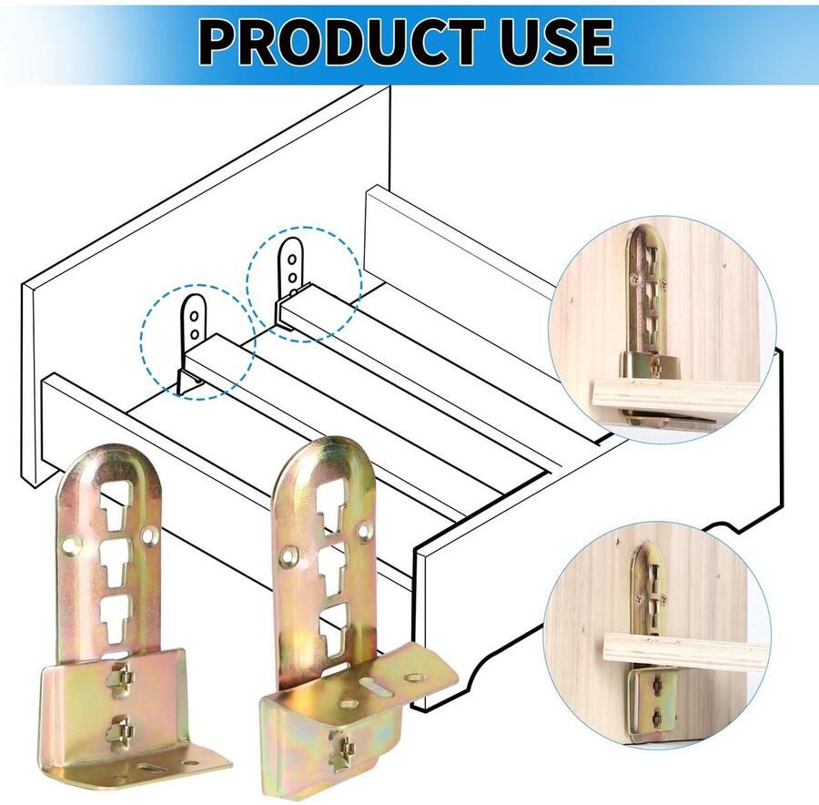 Senza Marchio SWAWIS Set van 4 bedverbinders bedhoek lattenbodem houder 4 vergrendelingen in hoogte verstelbaar voor middenbalken en lattenbodem metalen houder