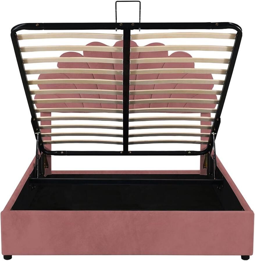 Senza Marchio Sweiko Gecapitonneerd bed 140 x 200 cm bedframe met hoofdeinde en lattenbodem in hoogte verstelbaar hoofdeinde volwassenenbed met hydraulische opslag klein tweepersoonsbed van fluwelen stof (rood)