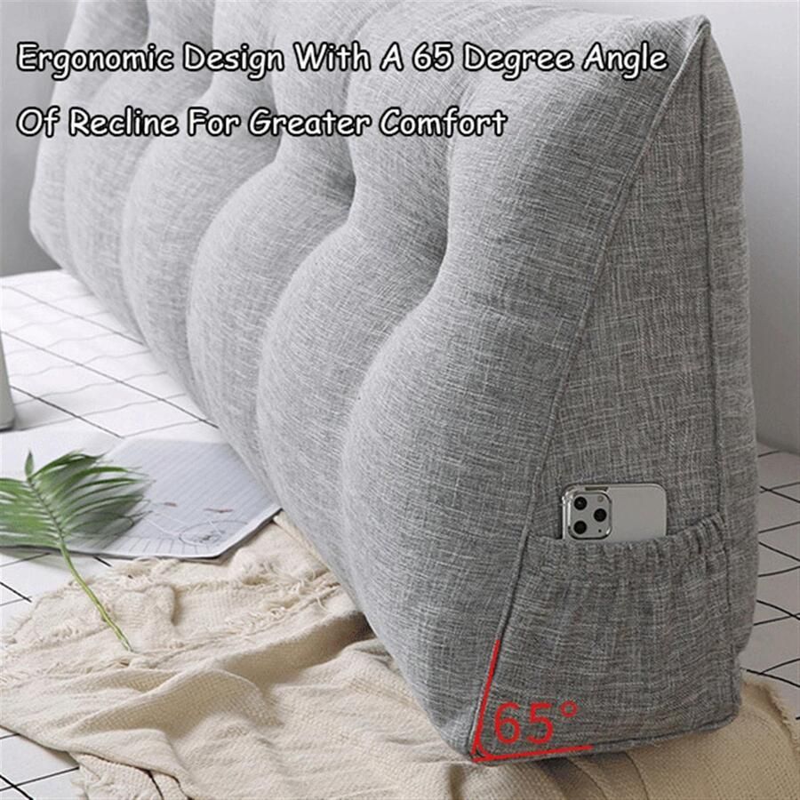 Senza Marchio TAUIANE Headboard Wedge Pillow Large Cotton Linen Reading Pillow Triangular Headboard Pillow Lumbar Cushion Ergonomically Designed Removable and Washable for Sofa Bed 007 100×50×20cm