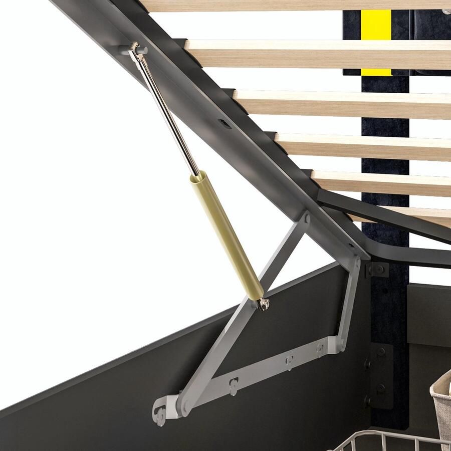 Senza Marchio TEOSTWF Queensize led-bedframe opklapbaar bedframe met diamantgetuft hoofdeinde en opslag modern gestoffeerd platformbedframe met houten latten geen boxspring nodig