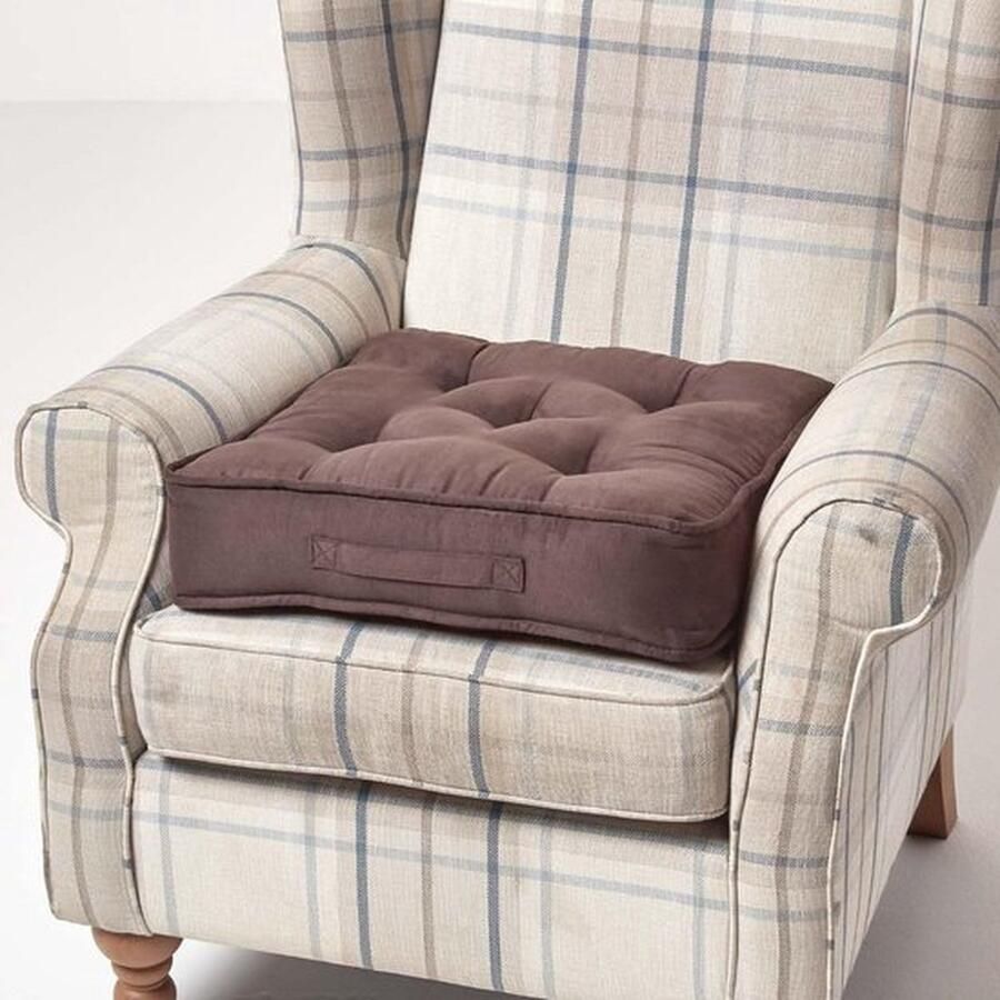 Senza Marchio Thick seat cushion 50x50 cm brown 10 cm high chair cushion booster seat with velvet upholstery sturdy floor cushion with carrying handle