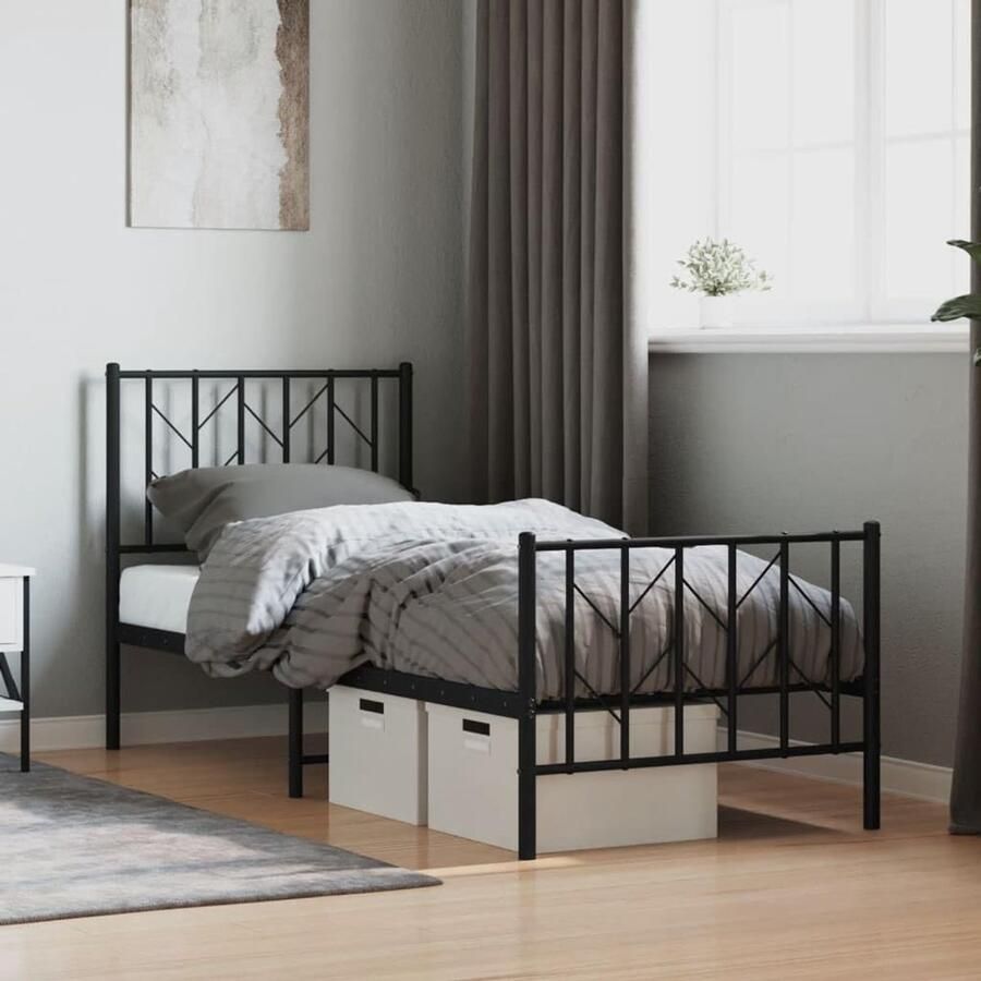 Senza Marchio Tidyard Bedframe metalen bedonderstel met hoofdeinde en voetenplank met opbergruimte voor onder het bed slaapkamermeubels zwart 75 x 190 cm klein eenpersoonsbed