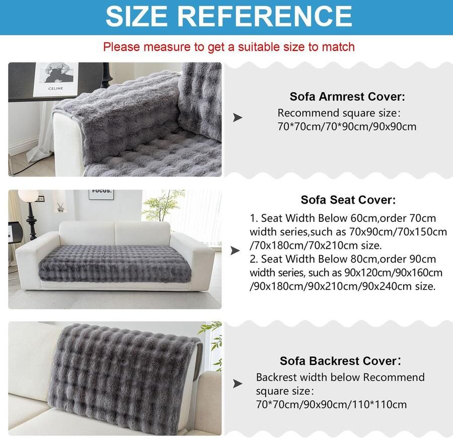 Senza Marchio Topchances Zachte dikke pluche bankkussens nieuwe antislip bankhoezen voor 1 2- of 3-zitsbank pluizige kunstbont hoekbankkussenhoes L-vorm meubelbeschermer voor de woonkamer (donkergrijs 90 x 120 cm)