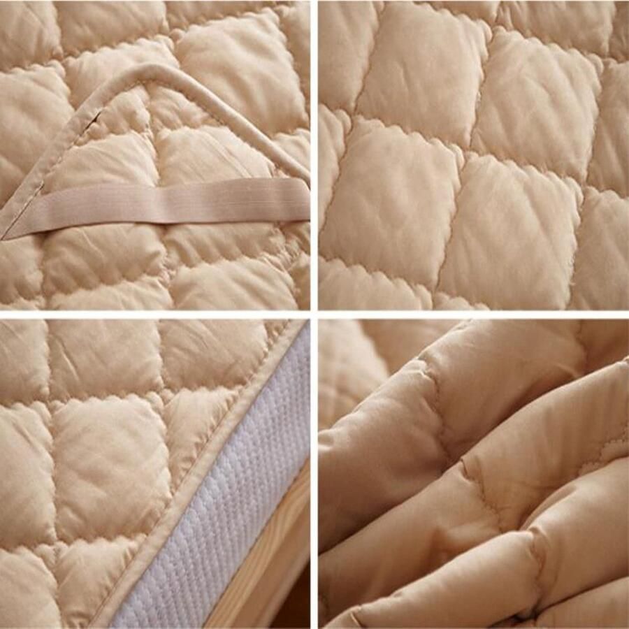 Senza Marchio Topdekmatras Katoen zacht Ademend-Matrasbeschermer Gewatteerde Machinewasbaar-Matrastopper 4 Hoekbanden Verwijderbare-Matrashoes Hotel-Topmatras Eenpersoonskamer Slaapzaal Brown-135×200cm