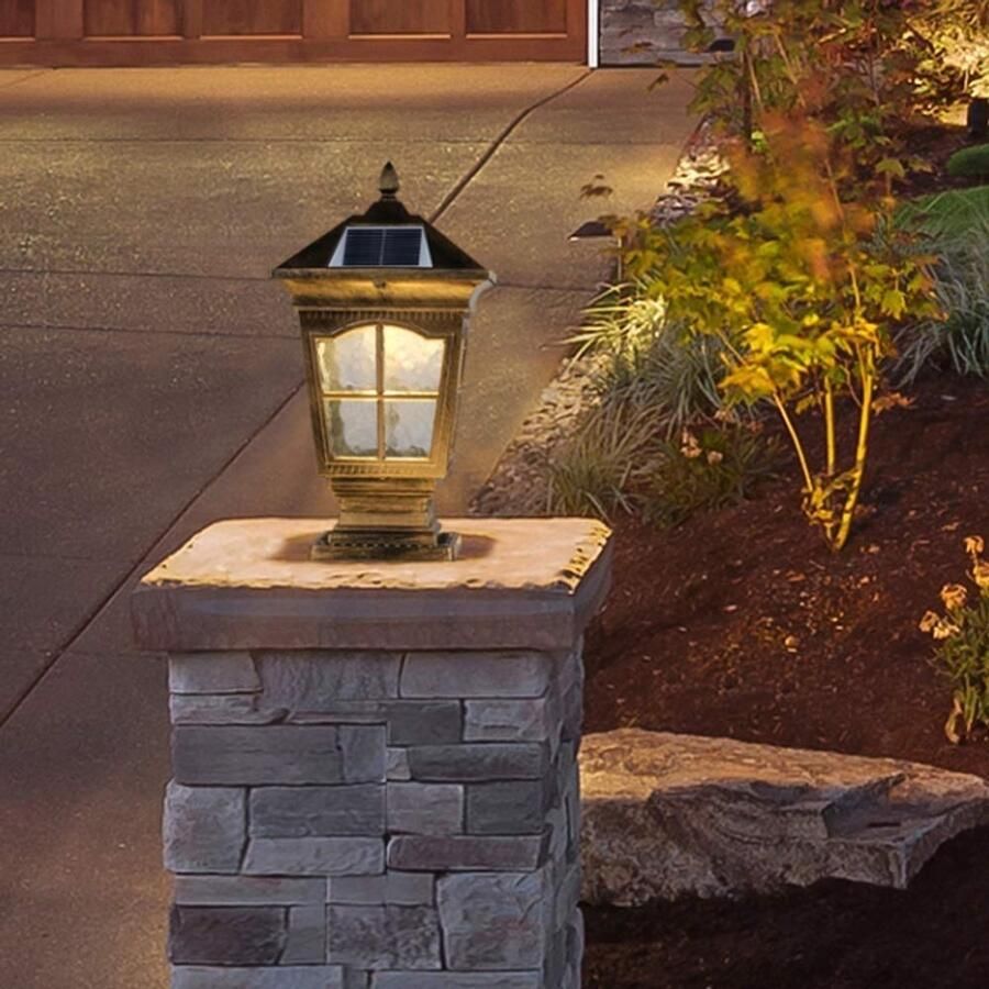 Senza Marchio TQXDD Traditionele IP55 Retro Solar Outdoor Waterdichte Post Licht Tuin Verlichting Aluminium Metalen Kolom Lamp Externe Decking Patio Villa Wall Post Pijler Lantern Lights Edison LED Tuinlamp