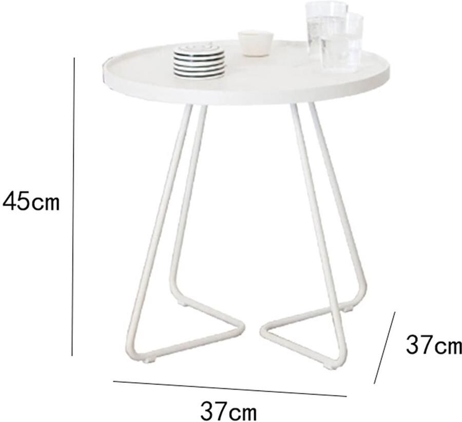 Senza Marchio Tray bijzettafel kleine ronde metalen bijzettafel waterdichte draagbare salontafel bijzettafel voor tuin veranda balkon tuin (grootte: 37x37x45cm wit)