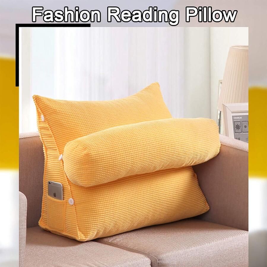 Senza Marchio Triangle Back Cushion Three Gear Adjustment Support Pillow Reading Pillow Headboard Corn Fleece Soft Backrest Pillow for Sofa bed office car - Foto 2