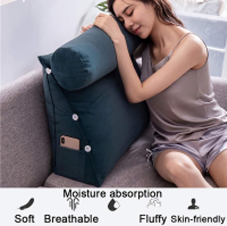 Senza Marchio Triangular Sofa Pillow Headboard Support Pillow Three Gear Adjustment Bed Sofa Reading Pillow Removable Backrest Pillow Positioning Support