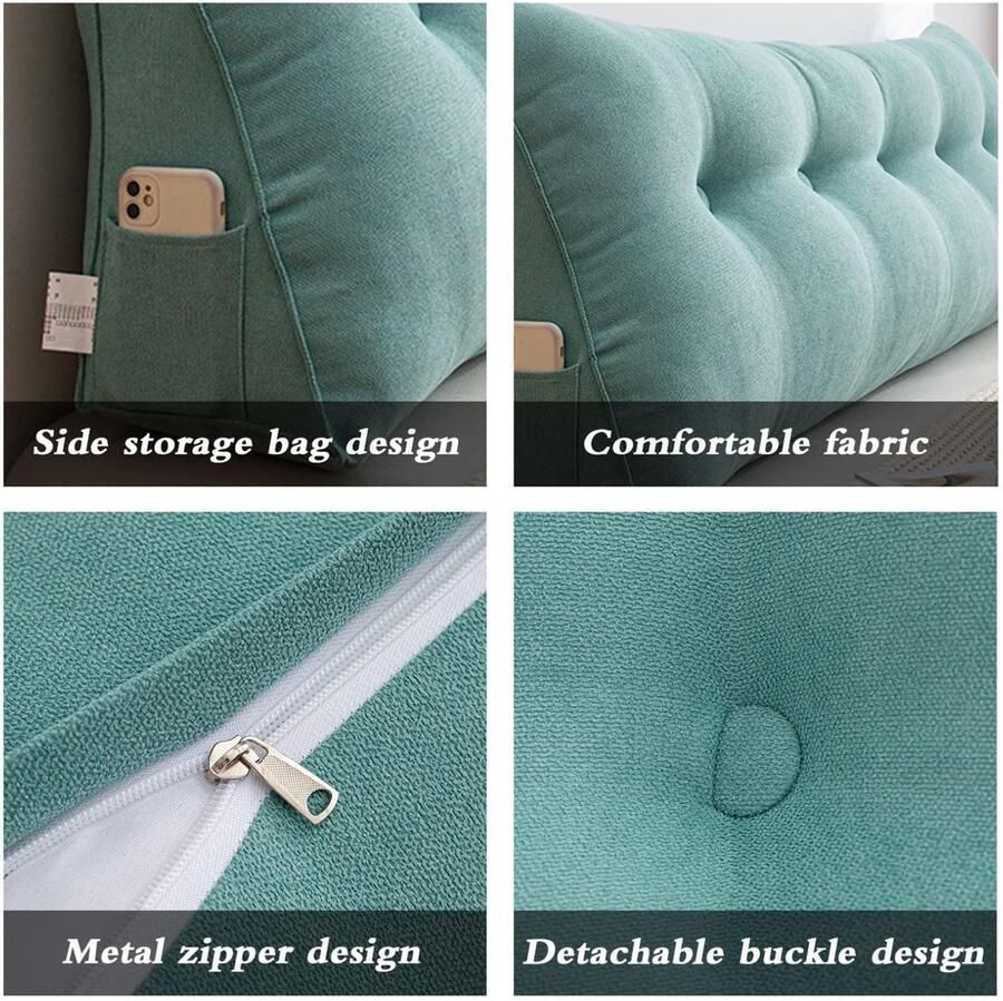 Senza Marchio Triangular Wedge Cushion Headboard Reading Pillow Removable Headboard Backrest Wedge Lumbar Cushion Positioning Support Bolster for Dorm Room Daybed Grijs L60×W20×H50cm