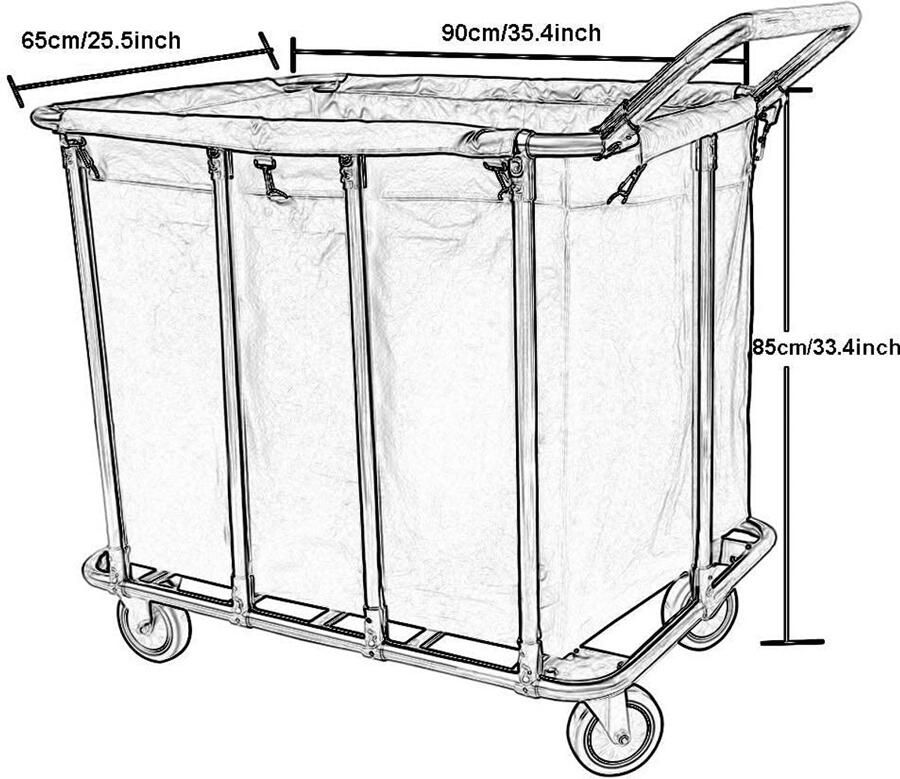 Senza Marchio Trolleys Kitchen Storage Hand Trucks Heavy-Duty Laundry Sorter Cart Hotel Room Rolling Linen Cart with 4Ers Detachable Fabric Bags