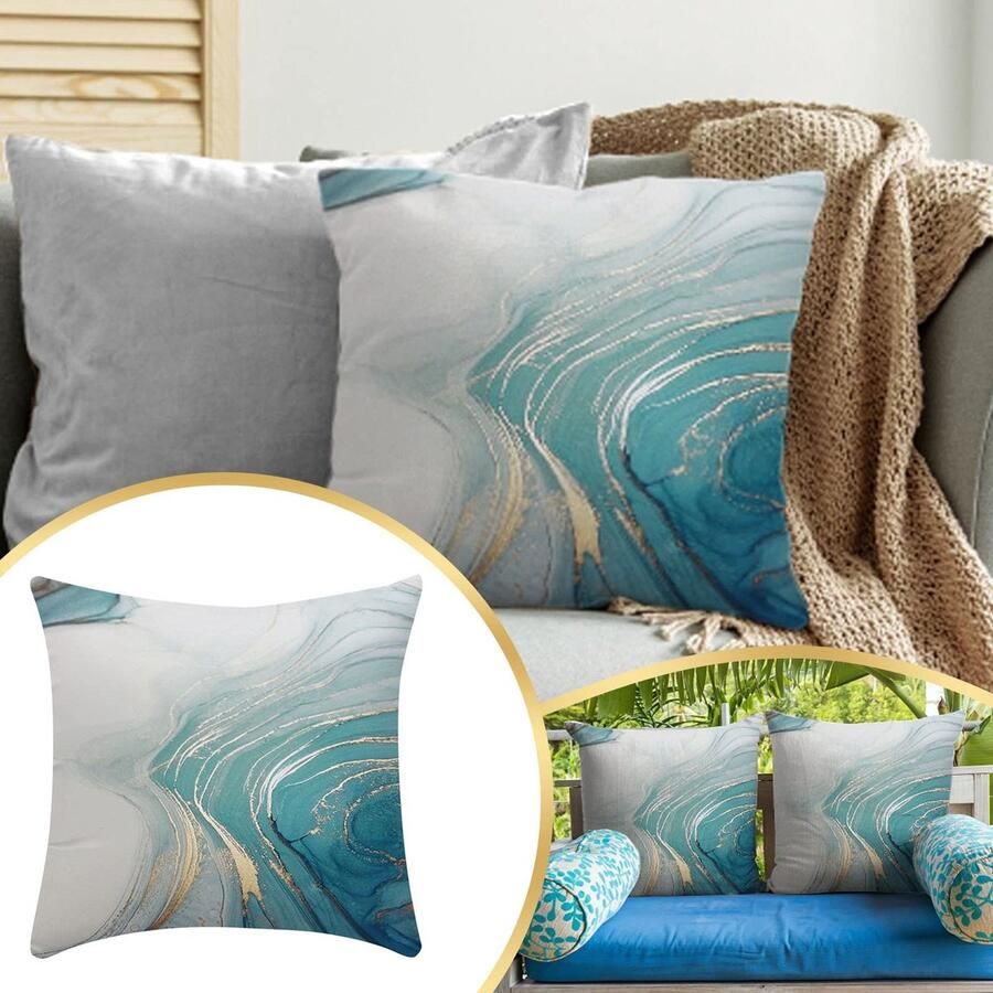 Senza Marchio Turquoise Abstract Art Polyester Flannel Pillowcase Digital Printing Cushion Pillowcase Home Sofa Hanging Chair Pillow Car Seat Cushion Coreless 95sCloud-1 (B One Size)
