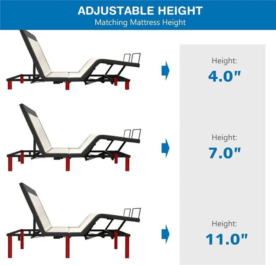Senza Marchio Twin XL-formaat verstelbare bedbodem Elektrisch bedframe met massagemodi Afstandsbediening voor eenvoudige aanpassing van het bed
