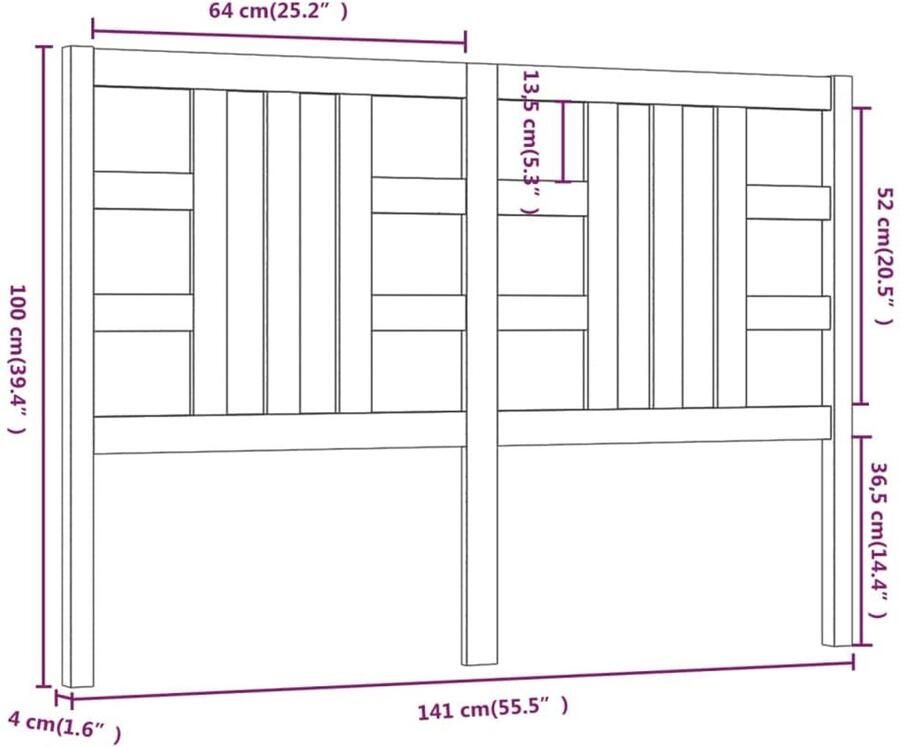 Senza Marchio UJCHVHN Item-Bed Hoofdbord Grijs 141x4x100 cm Massief Hout Dennen Bedden & Accessoires Hoofdborden & Voetborden