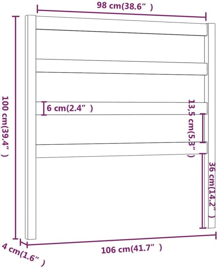 Senza Marchio UJCHVHN Item-Bed Hoofdbord Zwart 106x4x100 cm Massief Hout Dennen Bedden & Accessoires Hoofdborden & Voetborden