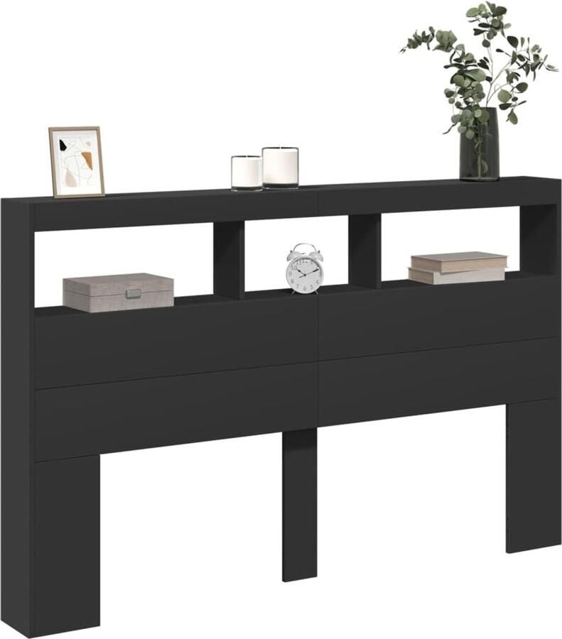 Senza Marchio UJCHVHN Item-hoofdeinde kast met LED Zwart 160x17x102 cm Bedden & Accessoires Hoofdborden & Voetborden