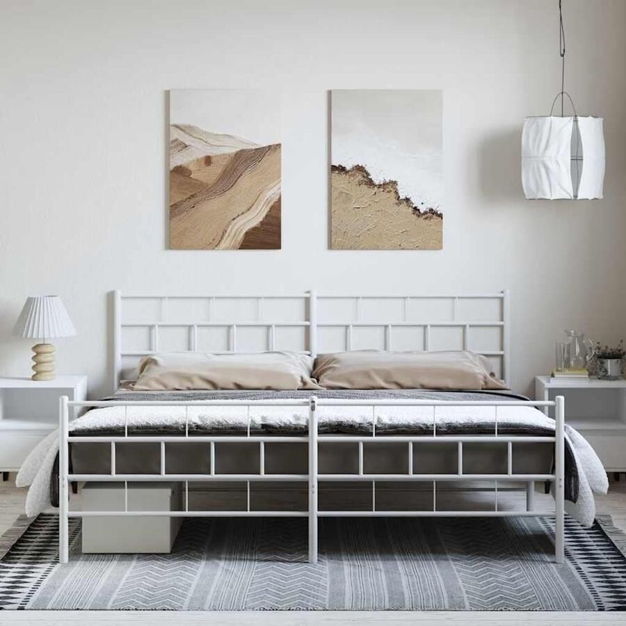 Senza Marchio UJCHVHN Item-Metalen bedframe zonder matras met treeplank wit 183x213cm bedden en accessoires bedden en bedframes