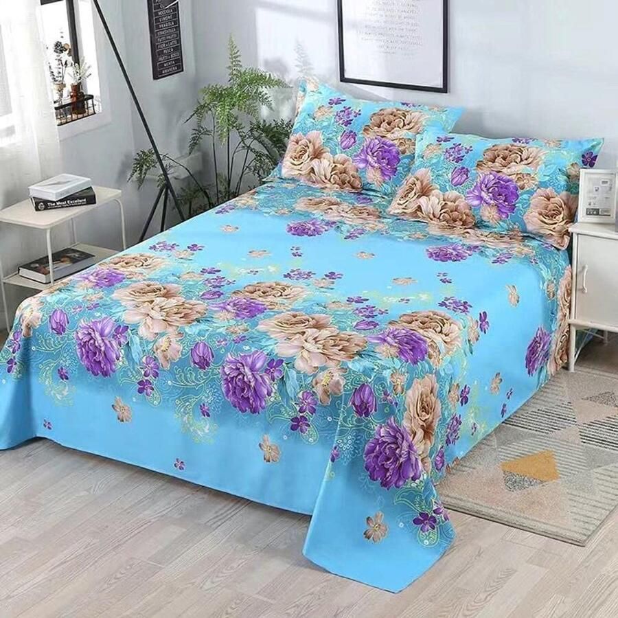 Senza Marchio UKKD Bed sheet Thick Cotton Simple Style New Bed Sheet 3 Pieces Of Printed Bedding Set With Pillowcase-E 150 X 230 Cm