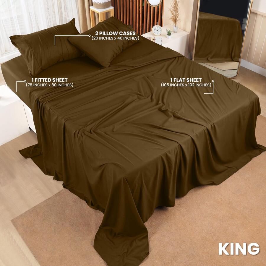 Senza Marchio Utopia Bedding Beddengoedset met kingsize bed 4-delig beddengoed geborsteld microvezel krimp- en kleurbestendig gemakkelijk te onderhouden (kingsize mokka)