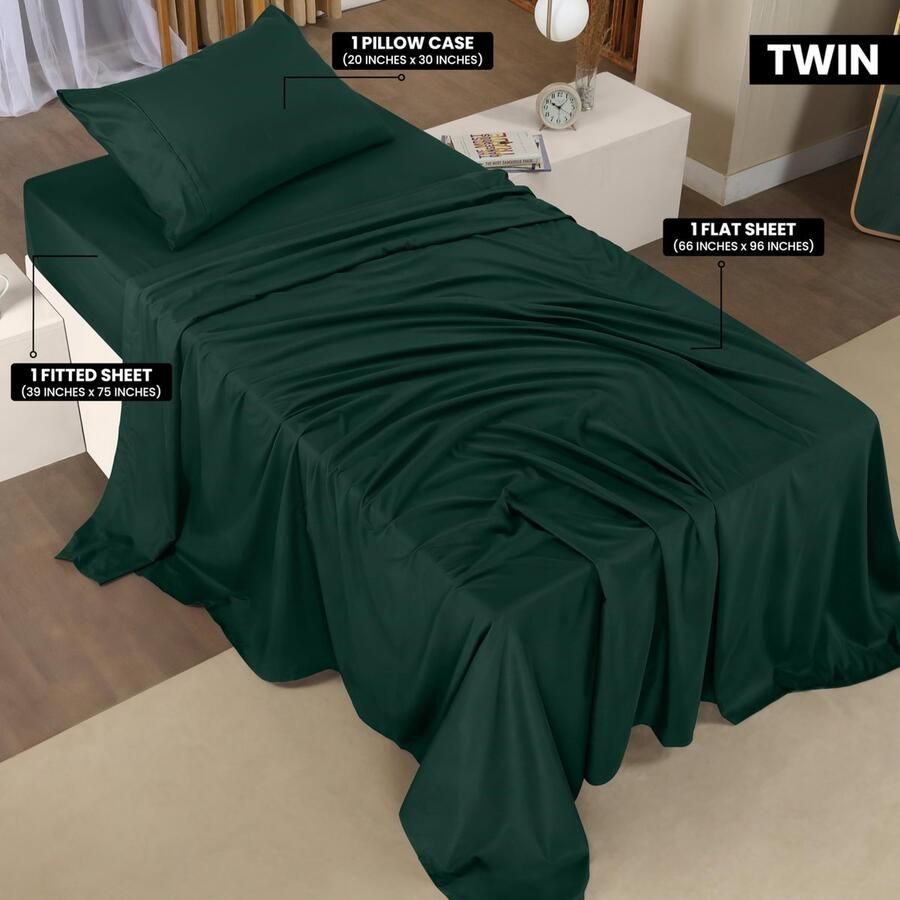Senza Marchio Utopia Bedding Beddengoedset voor 2 eenpersoonsbedden 3-delig beddengoed geborsteld microvezel krimp- en kleurvast gemakkelijk te onderhouden (Tweepersoons (1 of 2 aparte bedden smaragd)