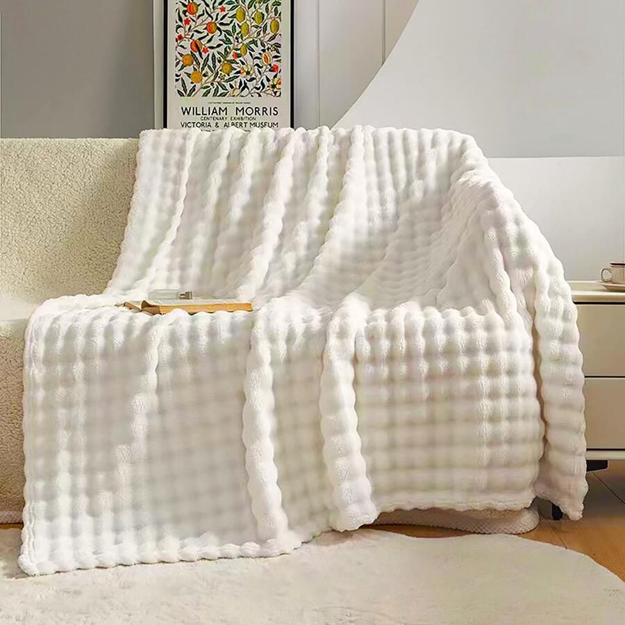 Senza Marchio VANJOROY Fleece deken grote plaid voor bank en bed 100% zachte warme gezellige pluizige bontbubbelplaid voor stoel bank thuis. (BeigeWhite-127x152cm)