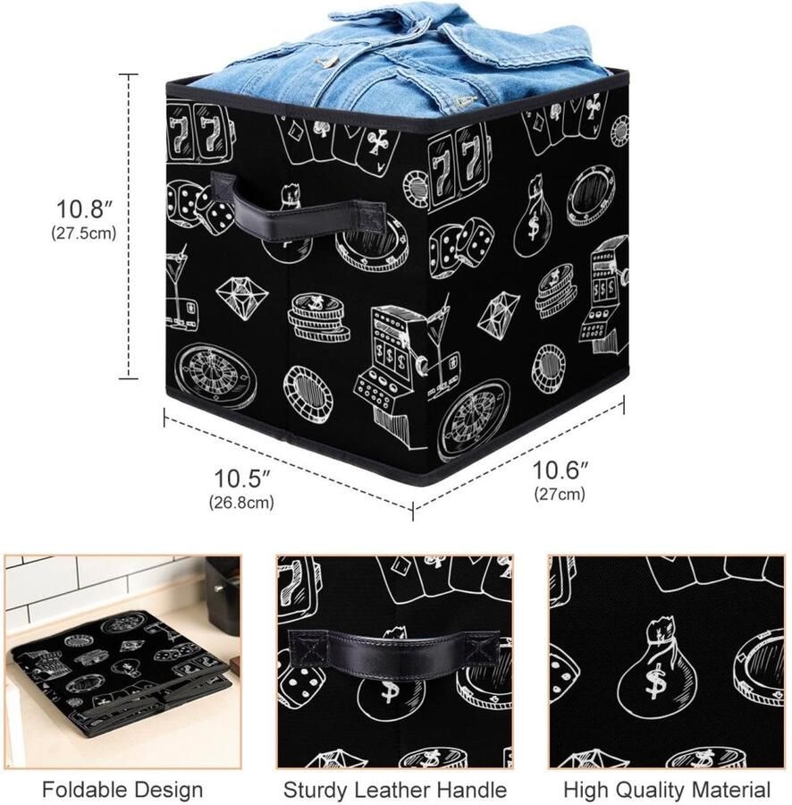 Senza Marchio VAPOKF Opvouwbare opbergdoos stoffen opbergmand kubus organizer bakken met handgrepen voor speelgoed kleding boeken kast slaapkamer thuis Doodle Poker dobbelstenen chips