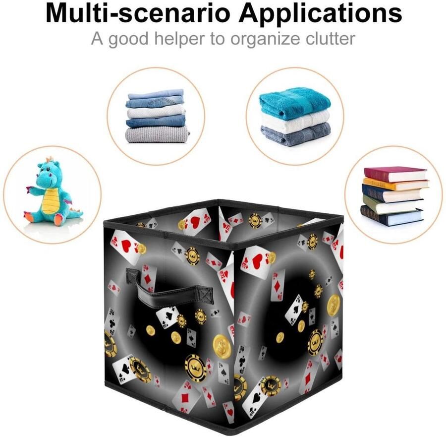 Senza Marchio VAPOKF Opvouwbare opbergdoos stoffen opbergmand kubus organizer bakken met handgrepen voor speelgoed kleding boeken kast slaapkamer thuis chips en pokerkaarten