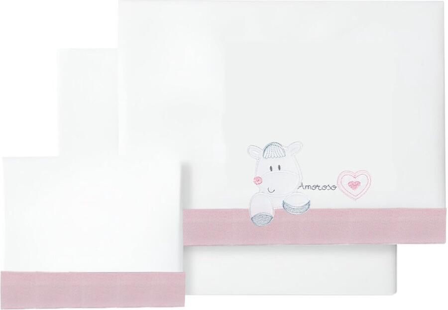 Senza Marchio various Beddengoedset voor kinderbed 60 x 120 cm voor lente en herfst van 100% katoen extra zacht uit Spanje (bedbodem + werkblad + kussensloop liefdeshart kleur BCO roze