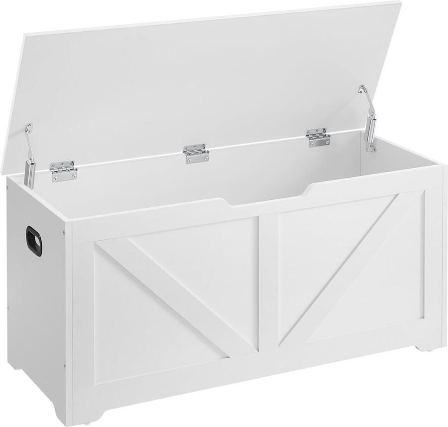 Senza Marchio Vasagle LSB060T14 Schoenbank zitbank met opbergruimte 2 veiligheidsscharnieren opbergkast landelijke stijl 40 x 100 x 46 cm voor hal slaapkamer woonkamer wit