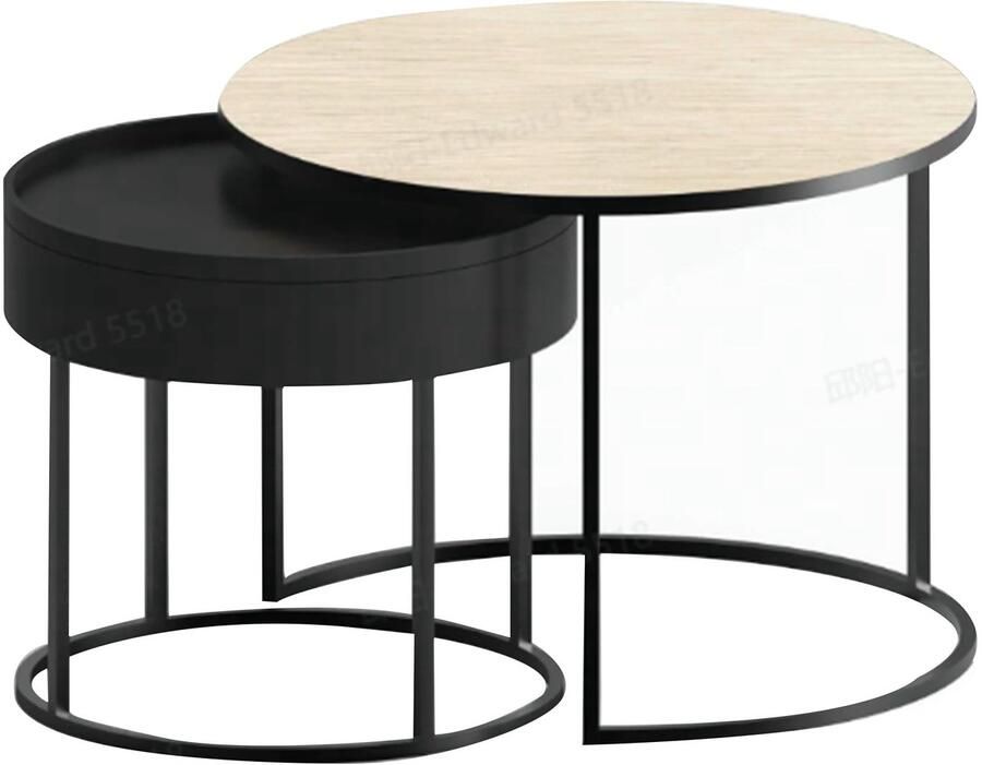 Senza Marchio VASAGLE Salontafels set van 2 ronde bijzettafels nesttafels moderne stijl verborgen opslag en bovenste lade voor woonkamer slaapkamer balkon naturel beige en inktzwart LCT044K67