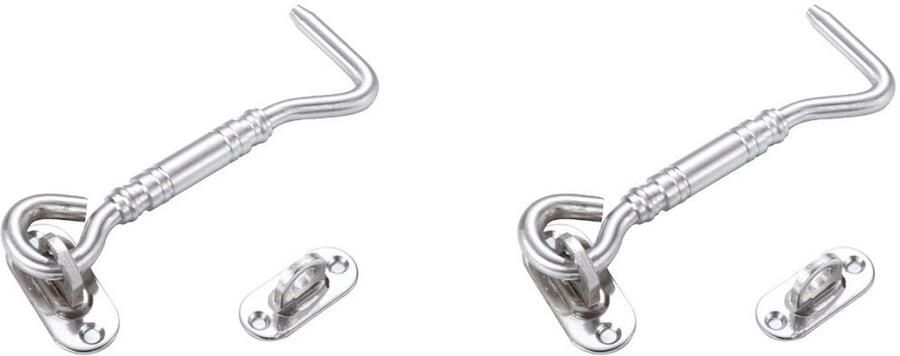 Senza Marchio Verdikte RVS 4 Inch Cabine Haken Oogvergrendelingen Geschikt voor Kasten Deuren Toiletten Garages Gates Dozen Deursloten Kennels Hekken Raamsloten 2 Stks