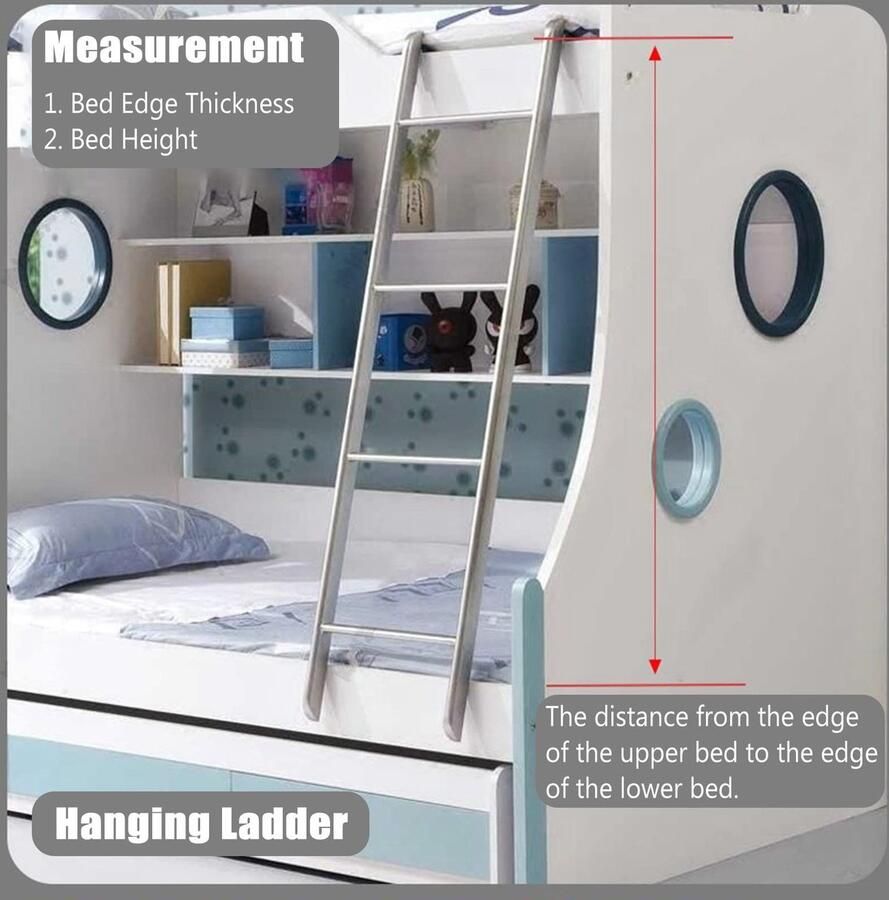 Senza Marchio Vervangende ladder voor stapelbed thuis hangende hoogslapladder met haken metalen RV haak-on stapelladders voor slaapzaal reiscamper (kleur: wit maat: 1 5 m (59 inch)