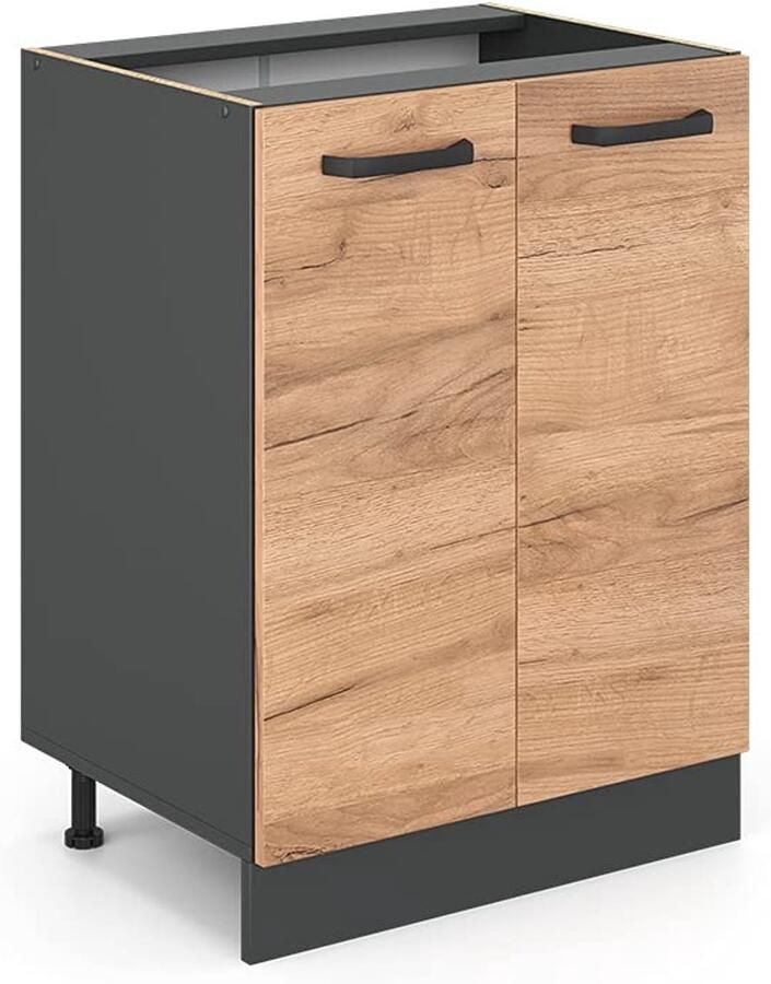 Senza Marchio Vicco R-Line Keukenkast hangkast onderkast keukenblok antraciet (eiken onderkast 60 cm)