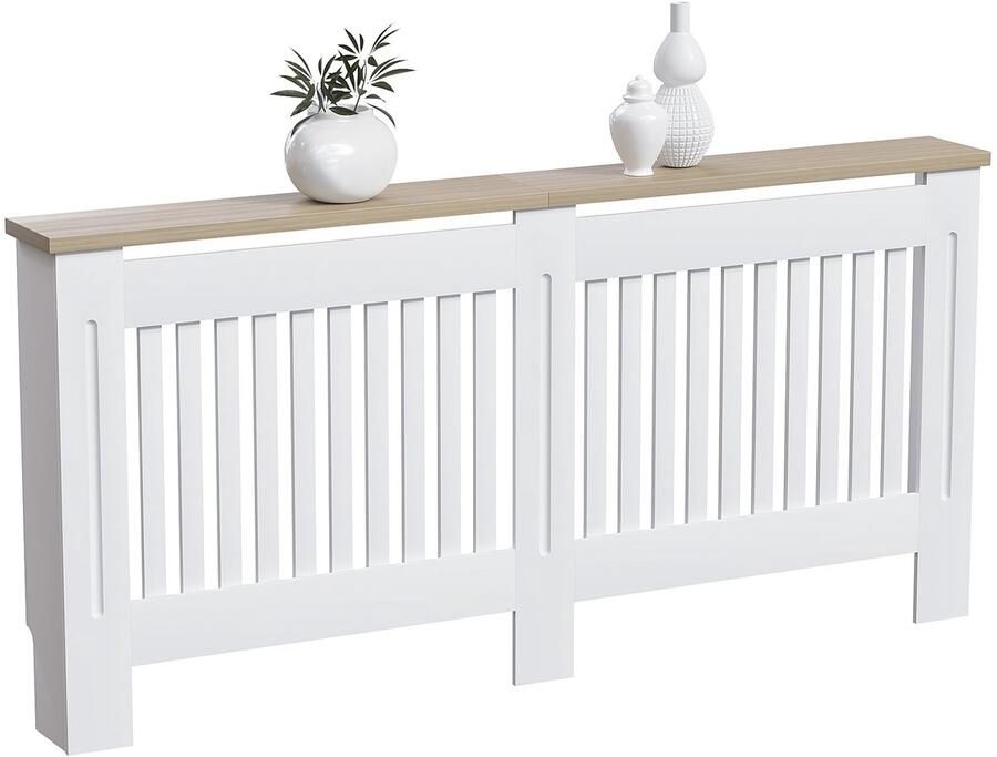 Senza Marchio Vida Designs Arlington radiatorkap wit modern gelakte MDF kast lattenbodem rooster houten bovenblad extra groot
