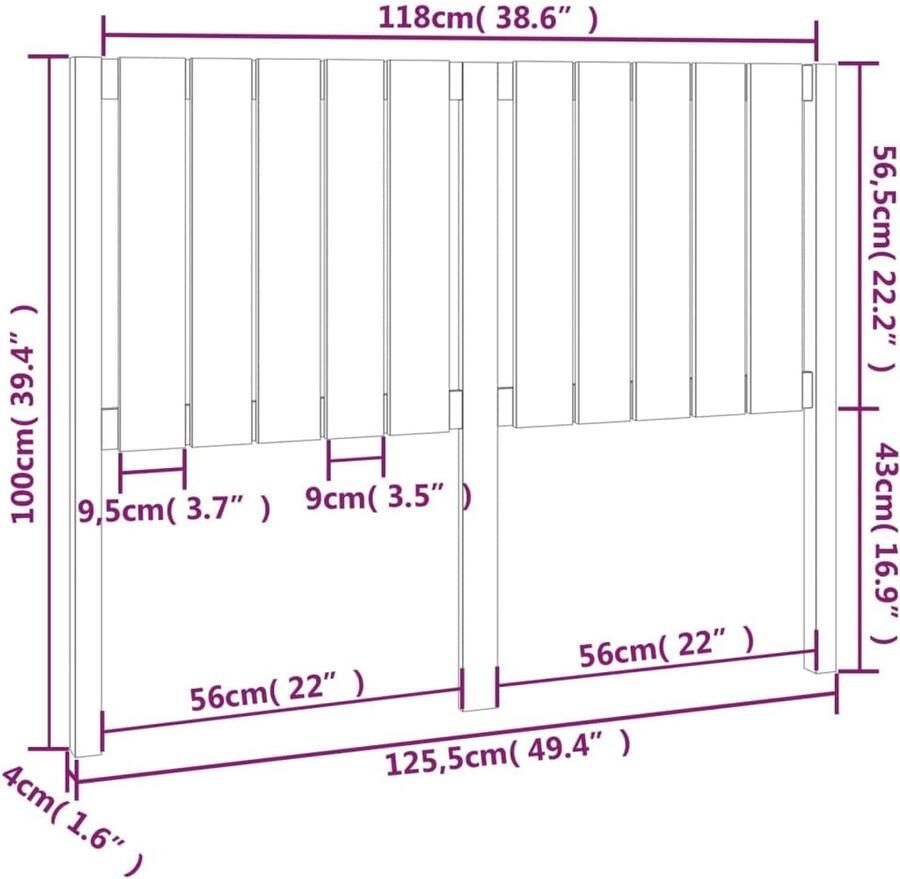 Senza Marchio vidaXL Hoofdbord 125 5x4x100 cm massief grenenhout wit hoofdeinde houten hoofdeinde bedonderdeel houten hoofdbord slaapkamermeubel bedaccessoire